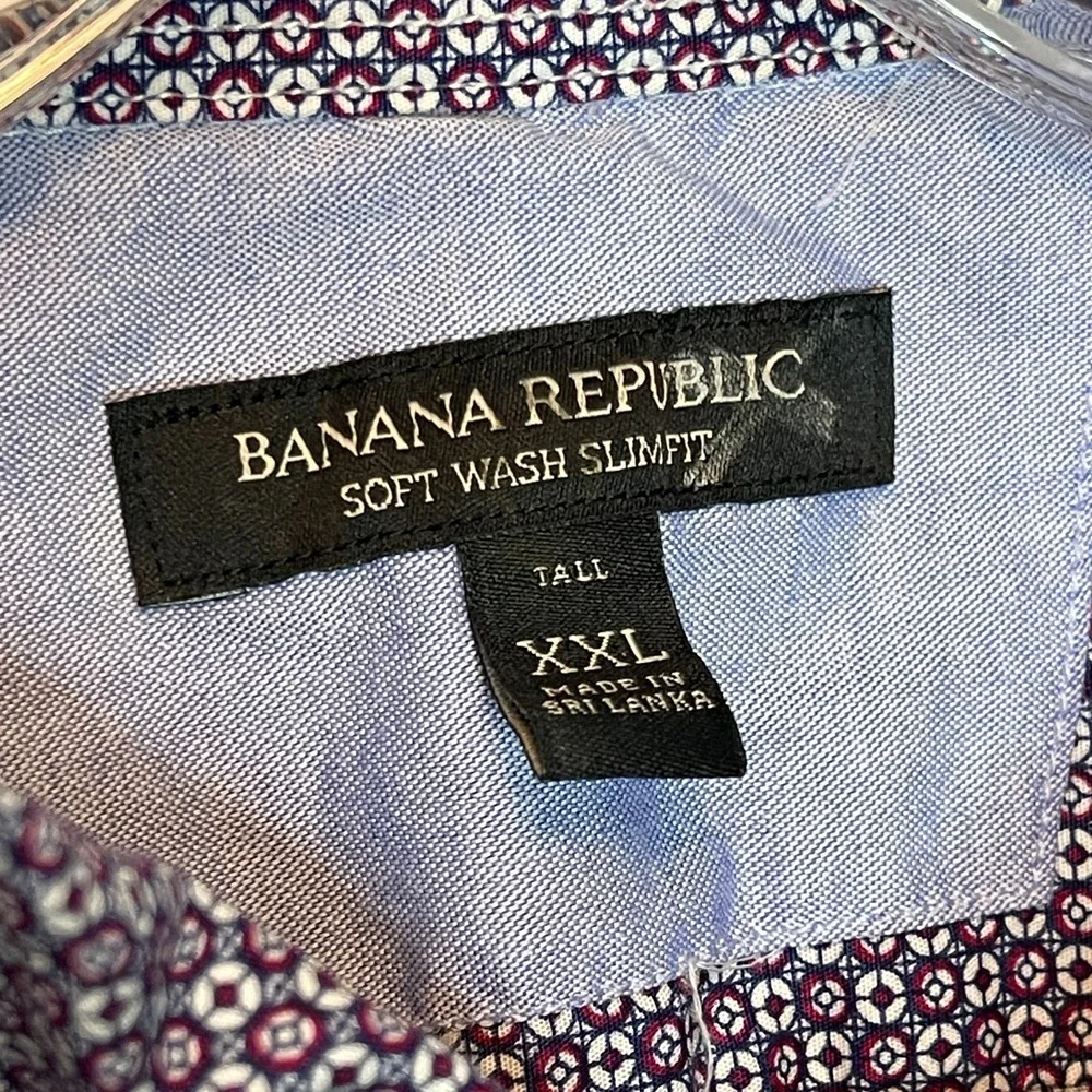 Banana Republic Men Soft Wash Slim Button Down Shirt 2XLT Purple Micro Print